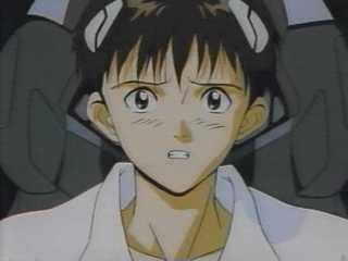 A frightened Shinji pilots an EVA for the first time.