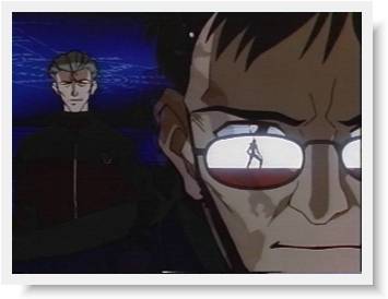 Gendo and Fuyutsuki witness the birth of the ultimate Evangelion