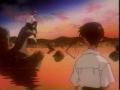 Shinji notices a singing stranger amongst the ruins of Tokyo 3