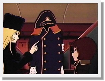 [ Maetel, the Conductor and Tetsuro on board the GE-999 ]