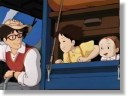 [The Kusakabi family on their way to their new home in the country.]
